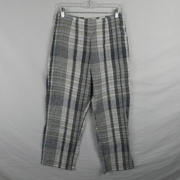 Reformation Linen Plaid Pants White Black Grey Beige Zip Back Size 6 High Rise